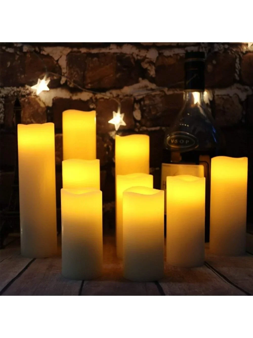 Set of 9 Flameless LED Pillar Candles with Remote Control - Battery Operated